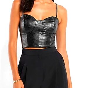 NWT Express Body Contour Black Faux Leather Snake Embossed Tank Women’s L